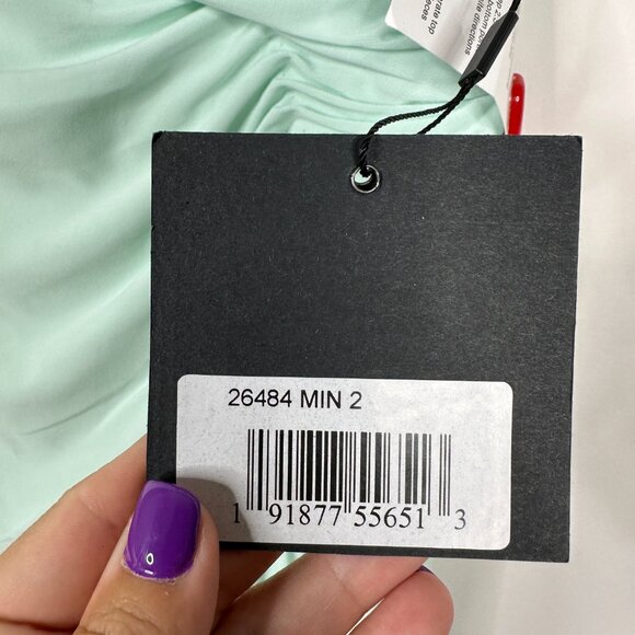 NWT Mac Duggal Ruched Off-The-Shoulder Midi Dress Mint 2 #A0550 - Picture 6 of 8